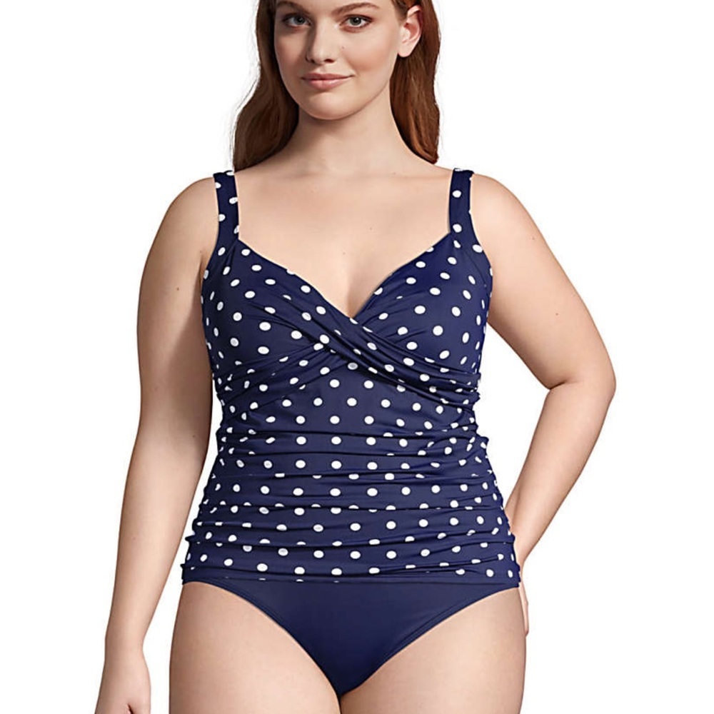 New Chlorine Resistant V-Neck Wrap Underwire Tankini Top Swimsuit Adj Straps